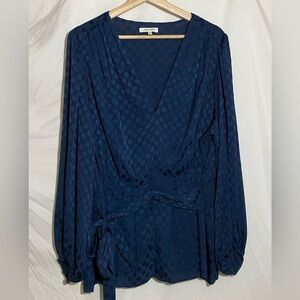 🎈Max Studio | Tops | Max Studio Navy Sheer Polka  Dot Tie Blouse Size 2X